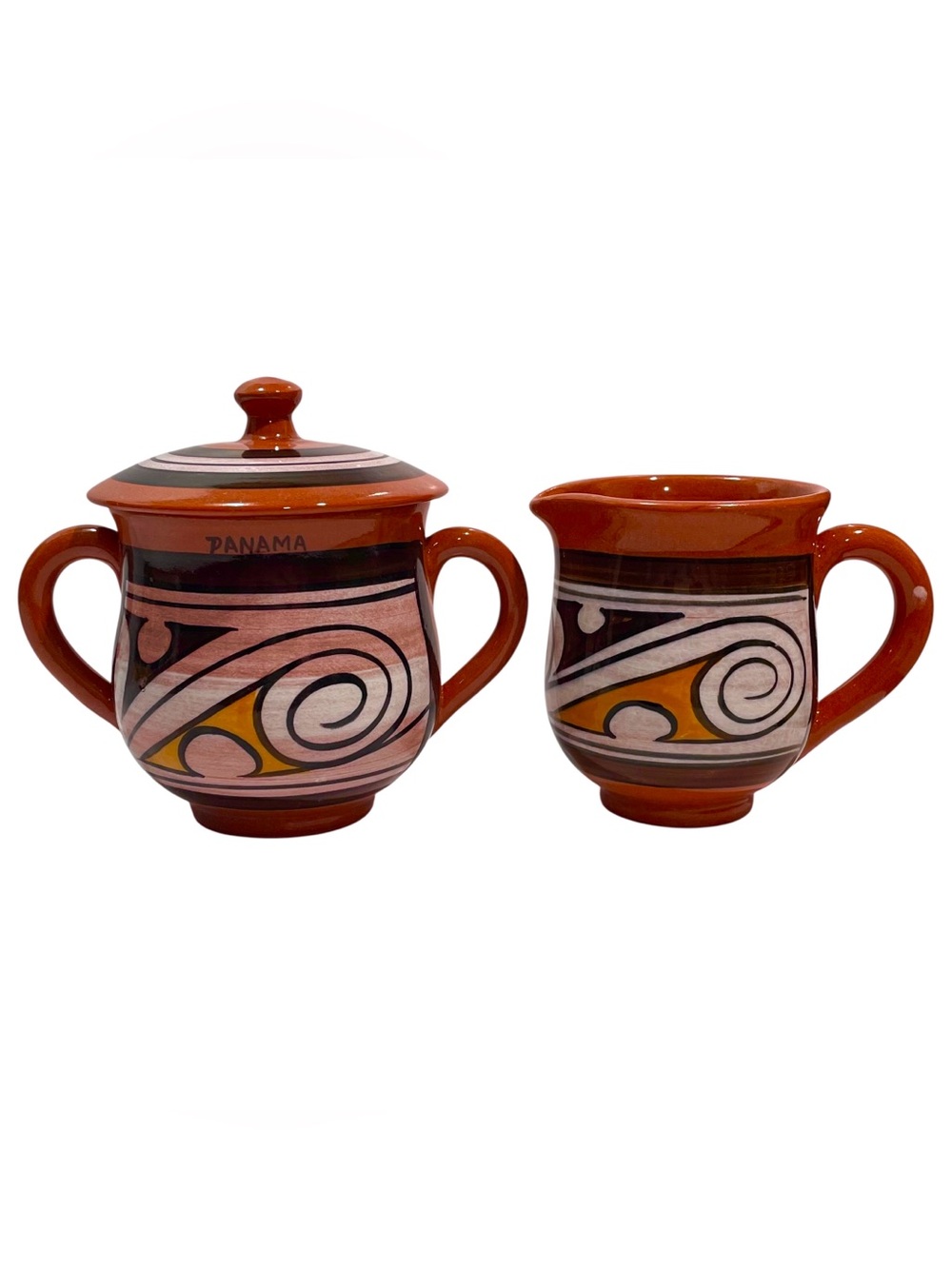 Vintage 1970s Ceramica Isaac Los Olivos Signed Red Clay Pottery Sugar & Creamer